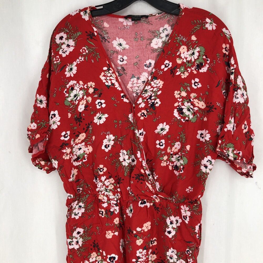 Toxik3 Red Floral Short Sleeve Elastic Waist Romper Large